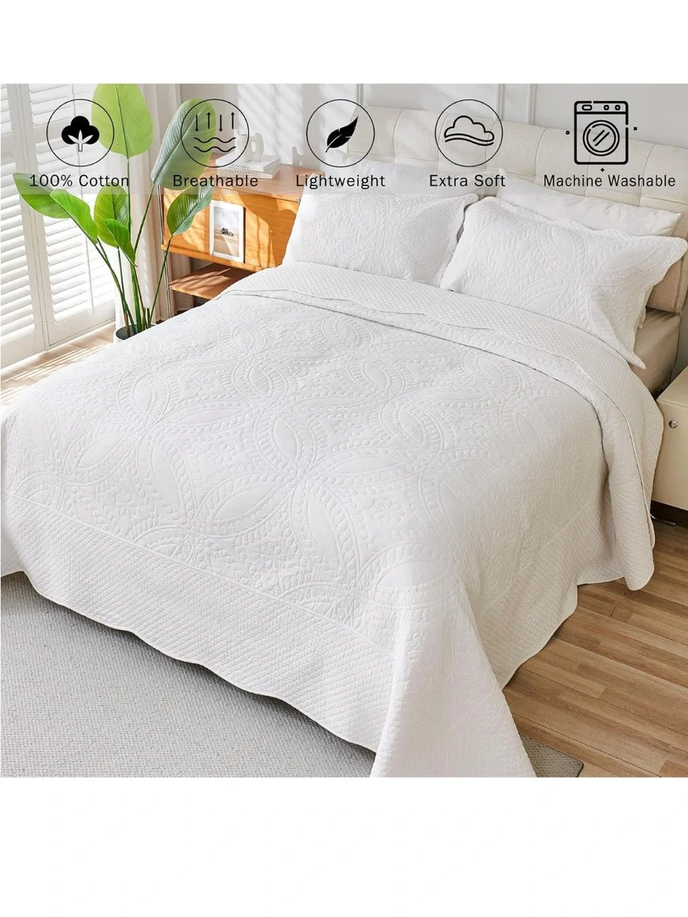 Cmfshape 100% Cotton Quilt Oversized King Size-White Bedspread 120